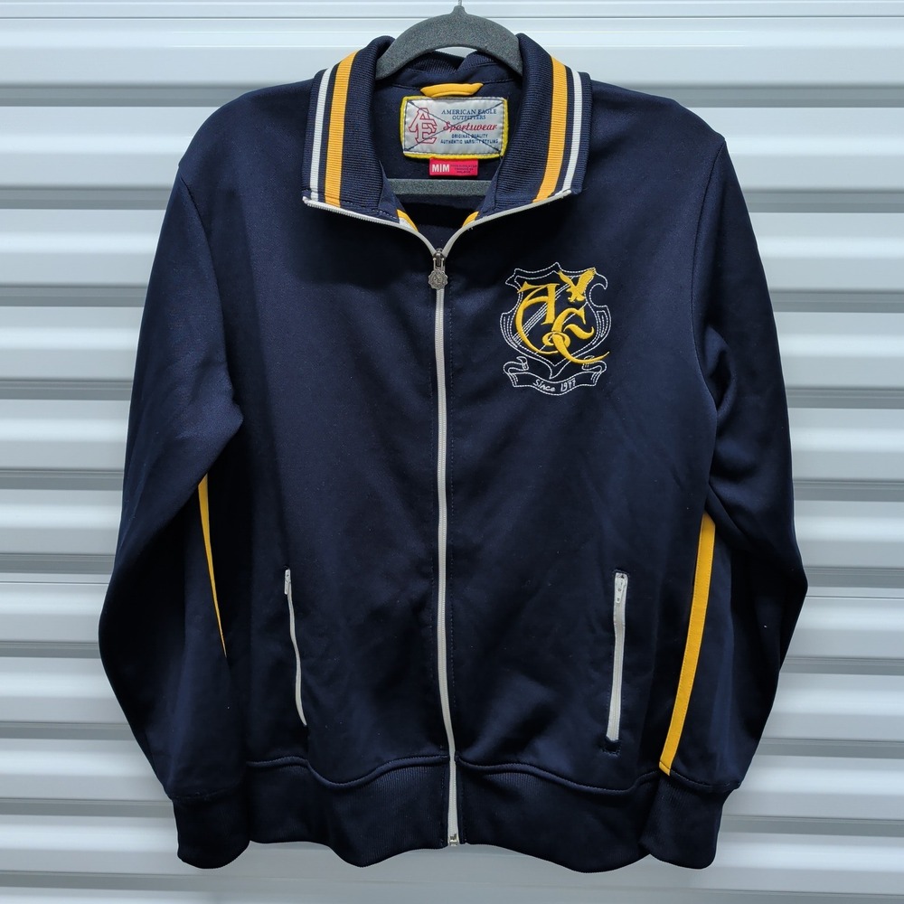 American Eagle Track Jacket Size M Womens‎ Navy Blue Varsity Full Zip Sportswear